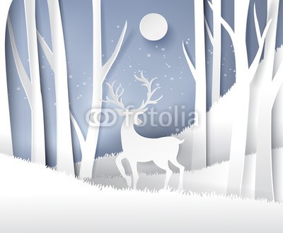 artdee2554, paper art landscape of Christmas and happy new year with tree and reindeer design. vector illustration (3d, abstrakt, hintergrund, banner, blau, karte, cartoons, feier, weihnachten, konzept, deckung, kurve, schnitt, dezember, deko, dekoration, entwerfen, elemente, geschenk, begrüssung, freudig, urlaub, icon, abbildung, landschaft, layout, fröhlich, ne)