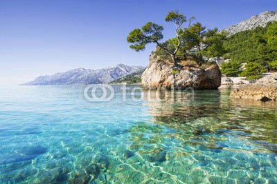 kite_rin, Beautiful bay near Brela town, Makarska rivera, Dalmatia, Croatia (strand, schönheit, blau, küste, küstenlinie, konzept, reiseziel, europa, grün, reise, landschaft, natur, resort, fels, szene, landschaft, landschaftlich, meer, seelandschaft, küste, himmel, sommer, froh, tourismus, reisen, urlaub, anblick, wasse)