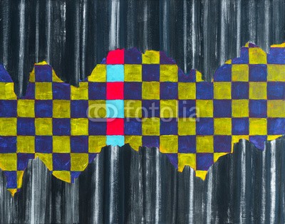 clivewa, Abstract painted background, irregular tiled central strip. (abstrakt, malerei, kunst, gekachelt, retro, streife, textur, heft, zackig, explodiert, karte, farbe, bunt, konzept, dekoration, dekorativ, entwerfen, elemente, grafik, hoch, kontrast, abbildung, linie, werkstoff, medien, modern, gelb, blau, gold, schwar)