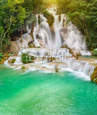 Olga Khoroshunova, Tat Kuang Si Waterfalls. Beautiful landscape. Laos. (wasserfall, schöner, landschaft, cascade, natur, tapete, hintergrund, erstaunlich, urwald, fallen, strömen, strömend, wasser, baum, sommer, reisen, reiseziel, tourismus, touristisch, platz, szene, landschaft, landschaftlich, niemand, grün, laubwer)