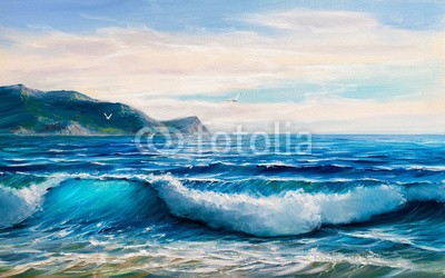 serge-b, Painting seascape. Sea wave . (ozean, seelandschaft, wasser, strand, landschaft, horizont, schöner, meer, himmel, öl, kunst, blau, malerei, hintergrund, natur, welle, sonne, bürste, canvas, künstler, sonnenaufgang, sonnenuntergang, küste, farbe, abbild, küste, küstenlinie, tropic)