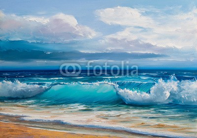 serge-b, Oil  painting of the sea on canvas. (kunst, meer, ozean, himmel, wasser, abbildung, welle, hintergrund, bild, öl, artwork, zeichnung, strand, landschaft, malen, natur, reisen, farbe, abstrakt, impressionismus, acryl, künstler, bürste, canvas, modern, dekoration, textur, tapete, bun)