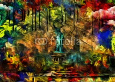 rolffimages, Liberty. Oil Painting (statuen, freiheit, orientierungspunkt, artwork, manhattan, abstrakt, amerika, american, architektur, kunst, kunstvoll, herbst, canvas, stadt, stadtlandschaft, farbe, traum, tropfen, färben, phantastisch, fantasy, freiheit, grunge, hafen, hudso)
