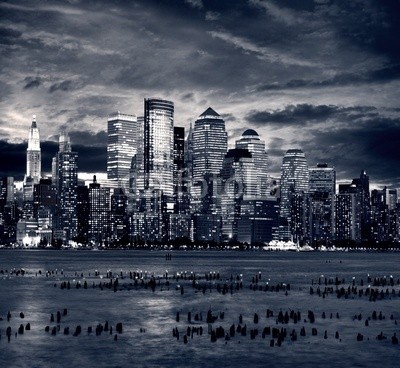 dell, New York City Downtown from Jersey side. (antenne, amerika, architektur, allee, gebäude, gebaut, stadt, stadtlandschaft, überfüllt, stadtteil, downtown, äusseres, hoch, large, life, licht, schauend, manhattan, neu, nacht, büro, straßen, szene, himmel, skyline, skyscraper, straße, strukture)