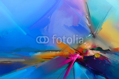 nongkran_ch, Abstract colorful oil painting on canvas texture. Semi- abstract image of landscape paintings background. Modern art oil paintings with yellow, red and blue. Abstract contemporary art for background (altersgenosse, canvas, pinselstrich, bürste, bunt, hell, blau, artwork, kunstvoll, künstler, acryl, sonnenaufgang, sommer, sonnenlicht, himmel, farbe, abstrakt, hintergrund, kreativ, dekoration, dekorativ, entwerfen, zeichnung, elemente, grün, abbildun)