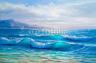 serge-b, Oil  painting of the sea on canvas. (kunst, meer, ozean, himmel, wasser, abbildung, welle, hintergrund, bild, öl, artwork, zeichnung, strand, landschaft, malen, natur, reisen, farbe, abstrakt, impressionismus, acryl, künstler, bürste, canvas, modern, dekoration, textur, tapete, bun)