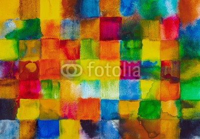 clivewa, A watercolor grid of squares, painted wet-in-wet. (abstrakt, kunst, malerei, hintergrund, wasserfarben, wasserfarben, geometrisch, viereck, modern, retro, grafik, grid, bunt, entwerfen, zeichnung, tropfen, laufen, stoff, fantasy, gestalten, chromatisch, korn, hell, spaß, funky, abbildung, papier, muster)