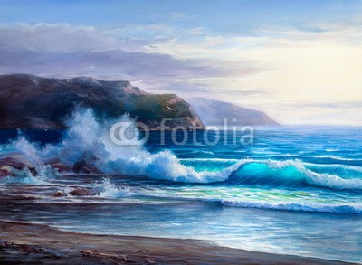 serge-b, Sunset on the sea, painting by oil on canvas. (malerei, meer, kunst, wasser, öl, himmel, ozean, natur, canvas, welle, abbildung, blau, horizont, strand, künstler, zeichnung, reisen, landschaft, wolken, küste, sturm, sommer, landschaft, hintergrund, seelandschaft, bellen, impressionismus, bild, küst)