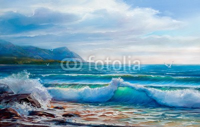 serge-b, Sunset on the sea, painting by oil on canvas. (malerei, meer, kunst, wasser, öl, himmel, ozean, natur, canvas, welle, abbildung, blau, horizont, strand, künstler, zeichnung, reisen, landschaft, wolken, küste, sturm, sommer, landschaft, hintergrund, seelandschaft, bellen, impressionismus, bild, küst)
