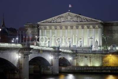 Blickfang, Nationalversammung Paris (paris, frankreich, beleuchtet, nacht, brücke, himmel, blau, niemand, horizontal)