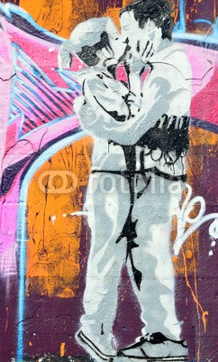 celeste clochard, amoureux (graffiti, abstrakt, kunst, lieblich, lover, buckel, umarmung, paar, gischt, malen, ausdruck, hauptstädtisch, freiheit, wand, stadt, kalligraphie, schweiz, farb)