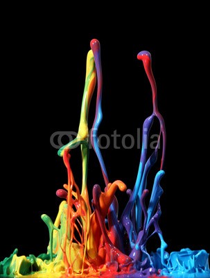 Leigh Prather, Colorful paint splashing isolated on white (malen, regenbogen, klingen, platsch, bunt, bunt, fallen lassen, fließen, welle, strömend, abstrakt, kunst, blau, tropfen, flüssigkeit, vielfarbig, spritzer, gischt, sprühend, gelb, farbe, schwarz, acryl, kunstvoll, hell, farbe, farbe, gestalte)