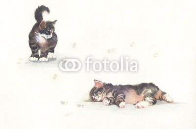 Nadiia Starovoitova, Watercolor Animal Collection: Cat (wasser, wasserfarben, kunst, papier, klang, wash, vorlage, karte, zeichnung, abbildung, clipart, malerei, shading, grafik, entwerfen, sketch, pinselstrich, ausdruck, symbolisch, bunt, haustier, katze, blau, grau, weiß, alt, jahrgang, tier, retro, katz)