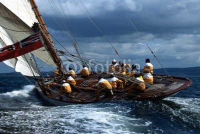 linous, The Lady Anne / Fife Regatta / Schottland (regatta, segelsport, boot, schiff, rückseite, crew, display, gischt, meer, gel)