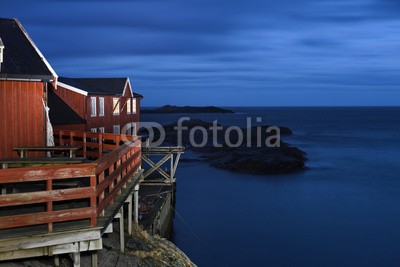 Blickfang, Fischerhütten  Lofoten Norwegen (lofoten, norge, hütte, rot, polarkreis, winter, arktis, nacht, niemand, licht, beleuchtet, natur, dunkel, landschaft, himme)