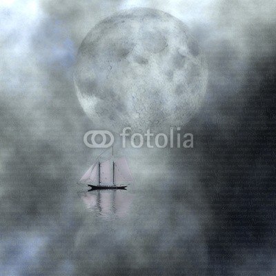 rolffimages, Moonlight sail (segel, segelboot, boot, abstrakt, kunst, kunstvoll, atmosphärisch, schöner, classic, sauber, wolken, traum, verträumt, vollmond, impressionismus, see, landschaft, minimalist, mond, mondschein, mysterium, natur, ozean, outdoor, ausländer, kuliss)