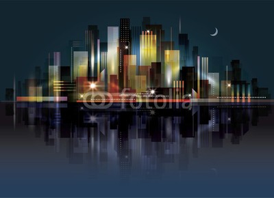 dahabians, City Landscape at Night (abstrakt, architektur, kunst, backgrounds, banner, gebäude, stadt, stadtlandschaft, konzept, dunkel, dekorativ, entwerfen, digitales, stadtteil, downtown, elemente, abend, äusseres, glühen, grafik, haus, abbildung, symbolik, landschaft, life, lich)