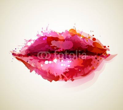 artant, Beautiful womans lips formed by abstract blots (kunstvoll, artwork, schöner, schönheit, kleckse, gesicht, gestalten, abbildung, lippen, leute, vektor, wasserfarben, frau, abstrakt, abstraktion, banner, leere, fleck, geschlossen, verfärbt, konzept, kosmetik, deckung, kreativ, dekoration, entwerfe)