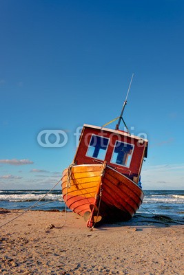 Frank Waßerführer, Ostseekutter (fischerboot, cutter, trawler, schiff, boot, ostsee, stranden, küste, meer, ufer, insel, usedom, mecklenburg-vorpommern, wasser, welle, sand, blue sky, fischfang, brandung, landschaf)