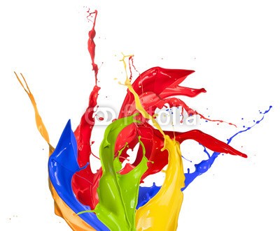 Jag_cz, Colored paint splashes isolated on white background (3d, abstrakt, kunst, kunstvoll, backgrounds, blau, bürste, blase, close-up, farbe, bunt, trinken, tropfen, entladen, fließen, strömend, flüssig, frisch, grün, tinte, isoliert, licht, flüssigkeit, zusammenlegung, bewegung, natur, malen, farbpinse)