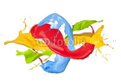 Jag_cz, Colored paint splash isolated on white background (3d, abstrakt, kunst, kunstvoll, backgrounds, blau, bürste, blase, close-up, farbe, bunt, trinken, tropfen, entladen, fließen, strömend, flüssig, frisch, grün, tinte, isoliert, licht, flüssigkeit, zusammenlegung, bewegung, natur, malen, farbpinse)