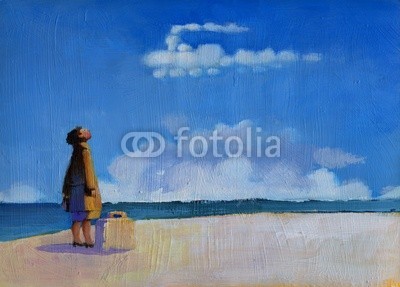 nuvolanevicata, waiting (wetter, warten, stranden, weiblich, aktenkoffer, konzept, wolken, sommer, traum, wunsch, lebenszeit, vergehen, gefühl, heimweh, zukunft, reise, schulun)