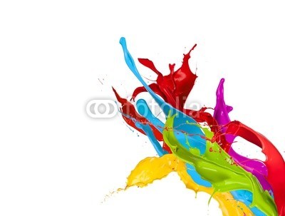 Jag_cz, Colored paint splashes isolated on white background (3d, abstrakt, kunst, kunstvoll, backgrounds, blau, bürste, blase, close-up, farbe, bunt, trinken, tropfen, entladen, fließen, strömend, flüssig, frisch, grün, tinte, isoliert, licht, flüssigkeit, zusammenlegung, bewegung, natur, malen, farbpinse)