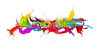 Jag_cz, Colored paint splashes isolated on white background (3d, abstrakt, kunst, kunstvoll, backgrounds, blau, bürste, blase, close-up, farbe, bunt, trinken, tropfen, entladen, fließen, strömend, flüssig, frisch, grün, tinte, isoliert, licht, flüssigkeit, zusammenlegung, bewegung, natur, malen, farbpinse)