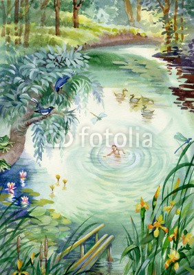 Nadiia Starovoitova, Calm pond scene (wunderbar, seerose, wasser, wärme, warm, schwimmen, sommer, himmel, beruhigt, jahreszeit, szene, andrang, rivers, reservoir, ried, pfütze, teich, panoramisch, draußen, natur, spiegel, prächtig, lily, leaf, landschaft, see, tage, gelassenheit, hel)