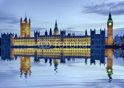 Blickfang, House of Parlaments  London beleuchtet (englisch, britischer, england, london, architektonisch, sehenswürdigkeit, hauptstadt, historisch, reiseziel, urlaub, stadtlandschaft, überbrückung, themse, flux, blau, blue sky, schloss, beleuchtet, nacht, abend, spiegelung, big be)