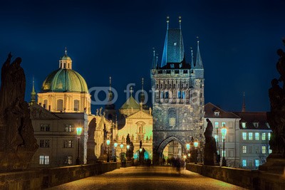 Blickfang, Karlsbrücke Prag beleuchtet (prag, beleuchtet, historisch, touristisch, europa, tschechische republik, hauptstadt, figuren, sain)