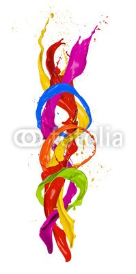 Jag_cz, Colored splashes isolated on white background (farbe, bunt, platsch, abstrakt, weiß, fließen, close-up, zusammenlegung, malen, 3d, grün, isoliert, nass, strömend, flüssig, flüssigkeit, backgrounds, rot, trinken, welle, gelb, tinte, studio, flecken, blumenstrauss, bürste, licht, tropfen, glat)