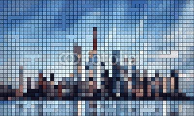 emeritus2010, manhattan skyline - abstract (manhattan, 2013, skyscraper, new york city, abstrakt, pop art, stadt, retro, muster, stadtlandschaft, retro, skyline, stadt, fenster, vektor, gebäude, bunt, abbildung, bild, gebäude, mosaik, büro, blau, amerik)
