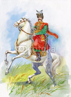 Nadiia Starovoitova, Ukrainian Cossack on a white horse (weiß, vertikal, schwanz, sonnenuntergänge, stil, zuchthengst, sport, schneeflocke, schneeverwehung, schnee, satteln, rußland, reitend, wettrennen, nacht, mähne, mann, männlich, licht, pferd, hufe, hufe, chapeau, grau, galopp, abend, europäisch, europ)
