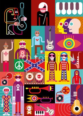 dan8, Music Collage (musik, musikalisch, fels, vektor, entwerfen, grafik, abbildung, rock n roll, mosaik, collage, mehrere, gitarre, motorrad, totenkopf, hubschrauber, biker, abstrakt, piano, neon, pop art, set, sammlung, backgrounds, stern, posters, konzert, rockstar, banne)