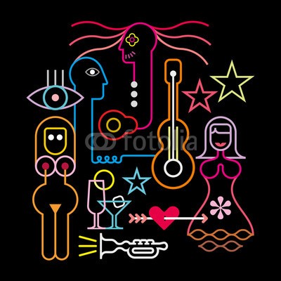 dan8, Abstract Neon (musik, vektor, entwerfen, kunst, außergewöhnlich, leute, herz, liebe, frau, pfeil, erotisch, gitarre, cocktail, party, cocktailparty, glas, martini, schwarz, nacht, neon, auge, blume, stern, nightclub, trompete, jazz, konzer)