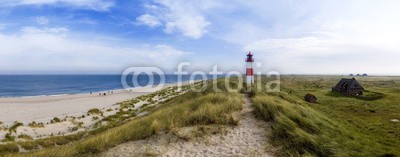 Blickfang, Sylt am Strand Panorama (blau, deutsch, reiseziel, insel, meer, sand, urlaub, touristisch, nordsee, sylt, wasser, panorama, welle, stranden, leuchttur)