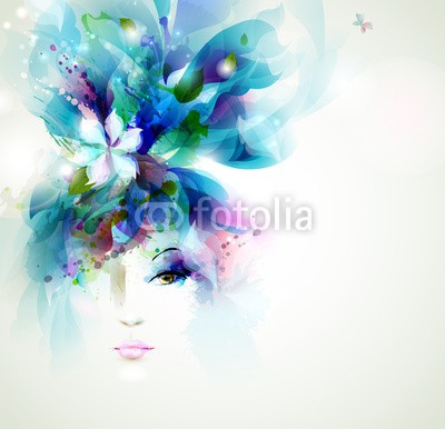 artant, Beautiful fashion women face (abstrakt, kunstvoll, artwork, schöner, schmetterling, gesicht, gestalten, floral, mädchen, kopf, natur, leute, frühling, sommer, vektor, wasserfarben, frau, abstraktion, backgrounds, banner, schönheit, leere, kleckse, konzept, kosmetik, deckung, kreati)