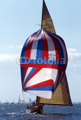 linous, America´s Cup Jubilee / Cowes (segelboot, spinnaker, blau, rot, weiß, meer, wasser, segel, boot, himmel, wolken, regatta, englan)