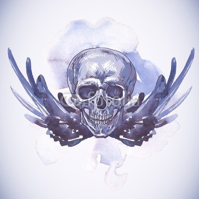 depiano, Abstract Background with Skull, Wings and Flowers (totenkopf, vektor, backgrounds, abbildung, entwerfen, mustern, blume, abstrakt, jahrgang, nahtlos, grunge, tapete, kunst, flügel, floral, rosafarben, dekoration, ornament, tattoo, halloween, crown, schwarz, verziert, fels, pirat, symbol, grafik, poster)