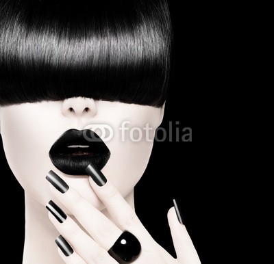 Subbotina Anna, High Fashion Black and White Model Girl Portrait (gestalten, schönheit, mädchen, brünett, schwarz, fringe, haare, frisur, lippen, makeup, makeup, maniküre, perfect, nageln, gerade, mode, frau, schöner, gelandet, pflege, kreativ, schnitt, dunkel, entwerfen, gesicht, glamour, glaenzen, hochglan)