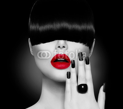 Subbotina Anna, Fashion Model Girl with Trendy Hairstyle, Makeup and Manicure (gestalten, mädchen, schwarz, fringe, frisur, sexy, lippen, makeup, maniküre, matt, rot, ring, mode, stil, und, schöner, schönheit, gelandet, brünett, pflege, farbe, kreativ, schnitt, dunkel, erweiterung, gesicht, glamour, glaenzen, haare, haarschnit)