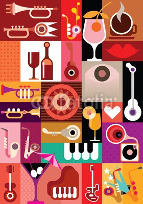 dan8, Music Party (musik, party, vektor, cocktail, martini, band, entwerfen, jazz, gitarre, trommel, abstrakt, piano, viola, violine, grafik, pop art, backgrounds, grammophon, auge, konzert, nightclub, gradient, trinken, banner, sammlung, saxophon, saxophon, trompete, alkoh)