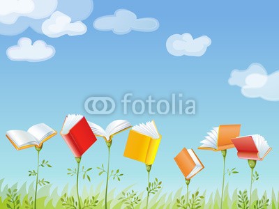 nuvolanevicata, libri (blau, banner, himmel, kultur, lesern, lesestoff, wiese, verlagswesen, zeichnung, lesen, gras, blume, romanze, vektor, schulung, zuwachs, gard)
