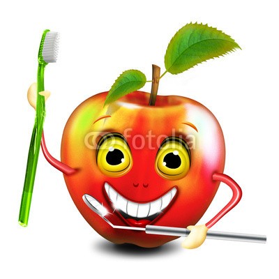 fotokalle, Kinderzahnarzt - gesunde Zähne (apfel, gesund, zahnarzt, zahnbürste, gleichmäßig, sauber, gesunde, teeth, wartezimmer, posters, wandbild, komisch, lustig, schulung, erziehung, kind, kinderzeit, milchzahn, 2, gewinner, smileys, smileys, smileys, essen, vitamine, obst, animation, kran)