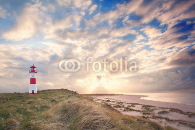 Jenny Sturm, Sylter Ellenbogen im Sonnenlicht (stranden, sonne, leuchtturm, nordsee, meer, insel, sylt, blau, deutsch, tideland, reiseziel, sand, touristisch, urlaub, wasser, welle, reise, erholen, erholung, sanddünen, gras, sommer, wolken, idylle, leere, allein, abend, abenddämmerung, küst)