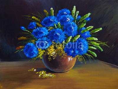 max5799, oil painting - still life, a bouquet of flowers, wildflowers (malerei, wasserfarben, blume, artwork, abstrakt, kunst, zeichnung, abbildung, schöner, blühen, blau, blumenstrauss, antikes, canvas, bunt, floral, zuhause, interieur, ausreisen, life, öl, alt, bild, retro, zimmer, stille, tisch, vase, anblick, jahrgan)