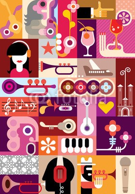 dan8, Music Graphic Design (musik, party, vektor, cocktail, martini, band, entwerfen, festival, musiker, musikalisch, gitarre, abstrakt, piano, blume, grafik, pop art, konzert, trinken, banner, sammlung, saxophon, saxophon, trompete, alkohol, getränke, lied, vertikal, kopfhöre)
