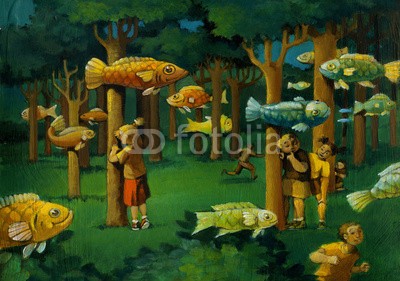 nuvolanevicata, hide and seek (konzept, ideen, surreal, fantasy, versteckspiel, kind, spiel, spaß, holz, wald, fisch, vorstellung, nacht, traum, kindheit, magisch, atmosphäre, sommer, nostalgie, gedächtnis, kunst, bild, baum, erzählung, märchen, schauspielhaus, theater, schwimmen)