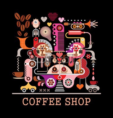 dan8, Coffee Shop (kaffee, kaffeehaus, vektor, abbildung, herz, fabrik, kaffeebohne, fabrikation, abstrakt, kaffeetasse, kaffeebecher, kaffeemaschine, kaffeehaus, schokolade, milchkaffee, isoliert, grafik, grafikdesign, entladen, trompete, musik, phantastisch, hot coffe)